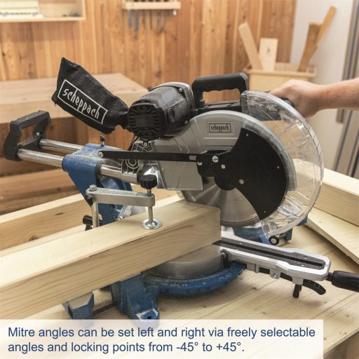 Scheppach HM 140 L két oldalra dönthető gérvágó fűrész húzófunkcióval és lézerrel