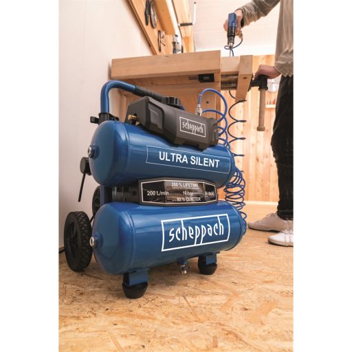Scheppach HC 20 Si Twin Ultracsendes olajmentes kéthengeres kompresszor 20 literes