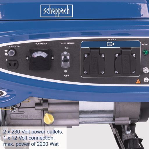 Scheppach SG 2700 vázszerkezetes generátor, áramfejlesztő, 2200 W, AVR szabályozással