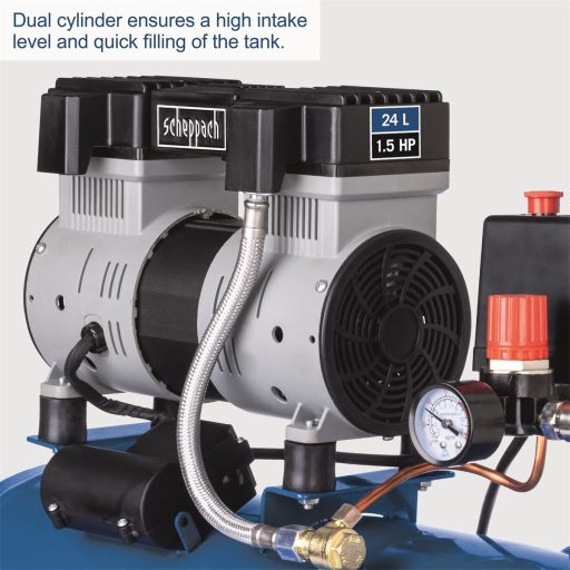 Scheppach HC 26 Si ultracsendes olajmentes kéthengeres kompresszor, 24 l