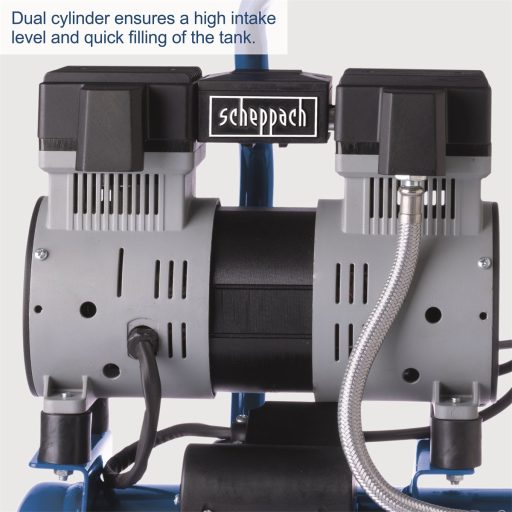 Scheppach HC 08 Si ultracsendes olajmentes kéthengeres kompresszor, 6 l