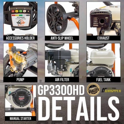 Gaspper GP3300HD ipari benzines magasnyomású mosó, Honda – 4,1 kW, 220 bar, 11 l/perc
