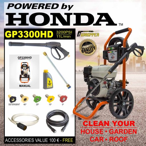Gaspper GP3300HD ipari benzines magasnyomású mosó, Honda – 4,1 kW, 220 bar, 11 l/perc