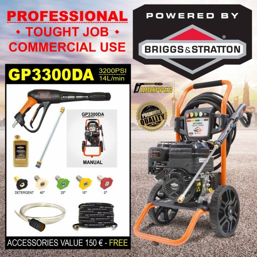 Gaspper GP3300DA ipari benzines magasnyomású mosó, Briggs & Stratton – 4,7 kW, 220 bar, 14 l/perc