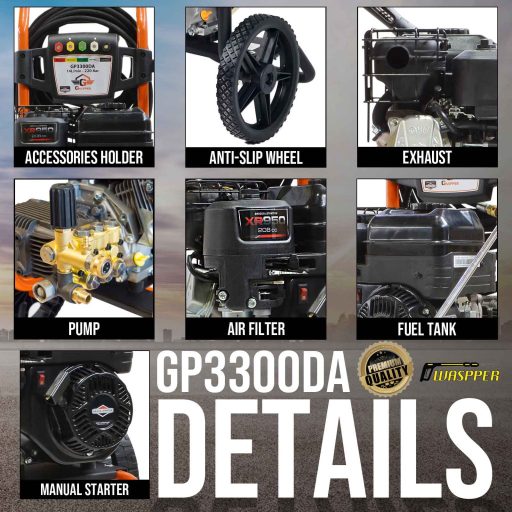 Gaspper GP3300DA ipari benzines magasnyomású mosó, Briggs & Stratton – 4,7 kW, 220 bar, 14 l/perc