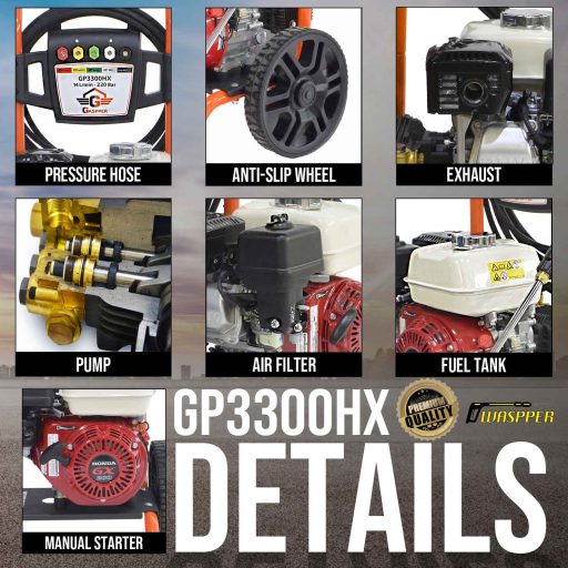 Gaspper GP3300HX ipari benzines magasnyomású mosó, Honda – 4,3 kW, 220 bar, 14 l/perc