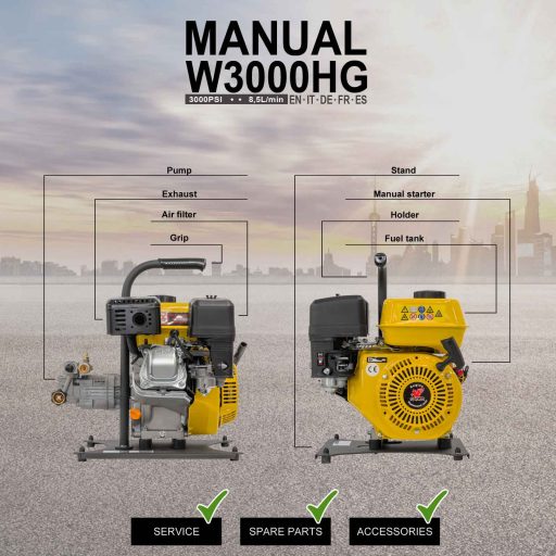 Waspper W3000HG benzines magasnyomású mosó 3,88 kW / 207 bar / 8,5 l/perc