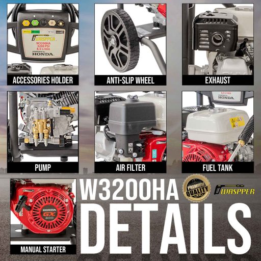 Waspper W3200HA benzines magasnyomású mosó, Honda 4,7 kW / 220 bar / 8,5 l/perc