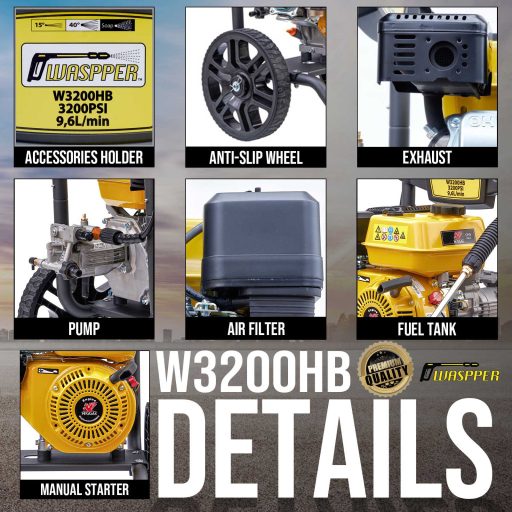 Waspper W3200HB benzines magasnyomású mosó, Peggas 5,22 kW / 220 bar / 9,6 l/perc