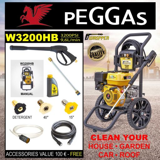 Waspper W3200HB benzines magasnyomású mosó, Peggas 5,22 kW / 220 bar / 9,6 l/perc