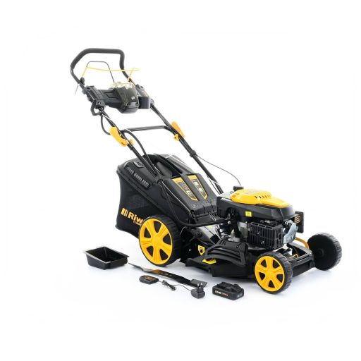 Riwall PRO RPM 4735 E önjáró benzinmotoros multifunkciós fűnyíró 4 az 1-ben elektromos indítással