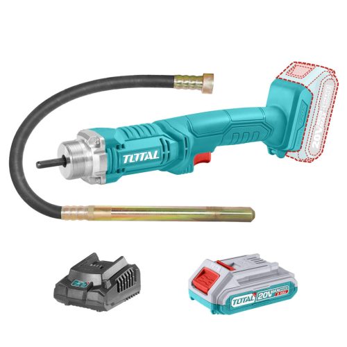 TOTAL Akkus betonvibrátor 2300rpm/20V/2.0Ah-7.5Ah/P20S (SET Akkumulátor 1x2Ah, Charger, Töltő) (TCVLI2023011)