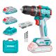 TOTAL Kompakt kefe nélküli fúrógép 2000prm/66Nm/P20S/ INDUSTRIAL (SET Akkumulátor 2x2Ah, Charger, Töltő, Koffer) (TIDLI20668E)