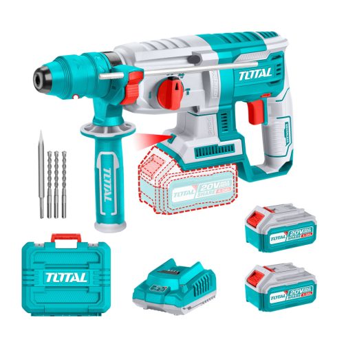 TOTAL Akkus fúró-vésőkalapács 26mm/ SDS Plus/5000bpm/2,5J/ INDUSTRIAL (SET Akkumulátor 2x4Ah, Charger, Töltő, Koffer) (TRHLI202289)
