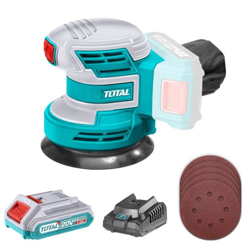 TOTAL Akkus excentercsiszoló 20V/10000rpm/P20S / (SET Akkumulátor 1x2Ah, Töltő) (TROSLI20011)