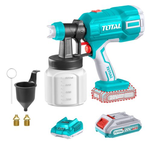 TOTAL Akkus festékszóró pisztoly 120Din-s/800ml/min /P20S (SET Akkumulátor 1x2Ah, Charger, Töltő) (TSGLI20406)